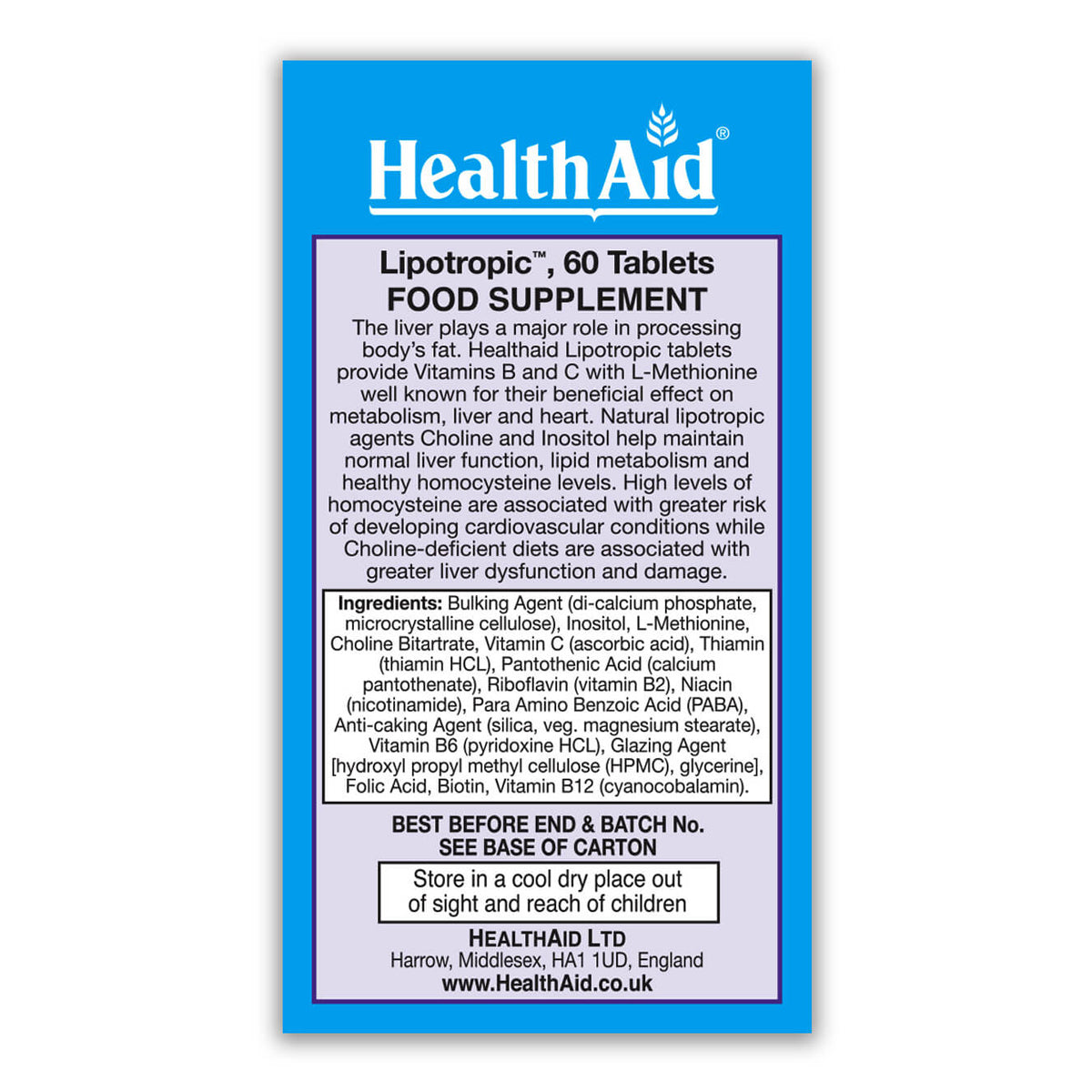 Lipotropics With Vitamins B & C Tablets – HealthAid®