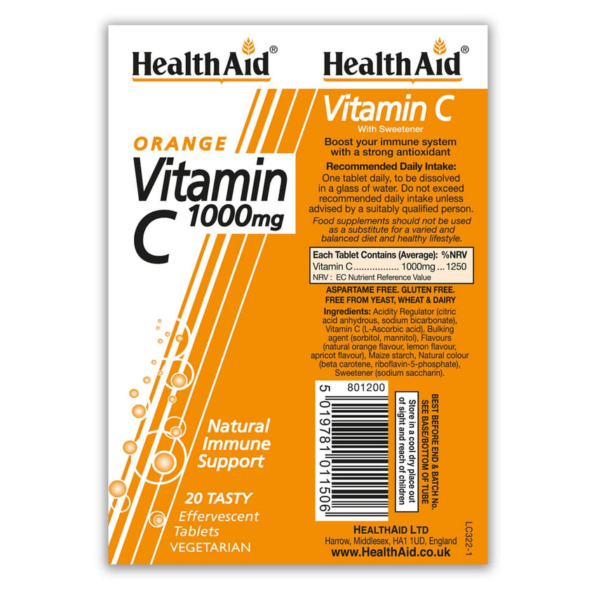 Vitamin C 1000mg Effervescent Orange Flavour Tablets Healthaid®